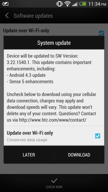 HTC ONE start getting Android 4.3