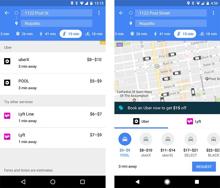 Integración de los servicios de Uber en Google Maps