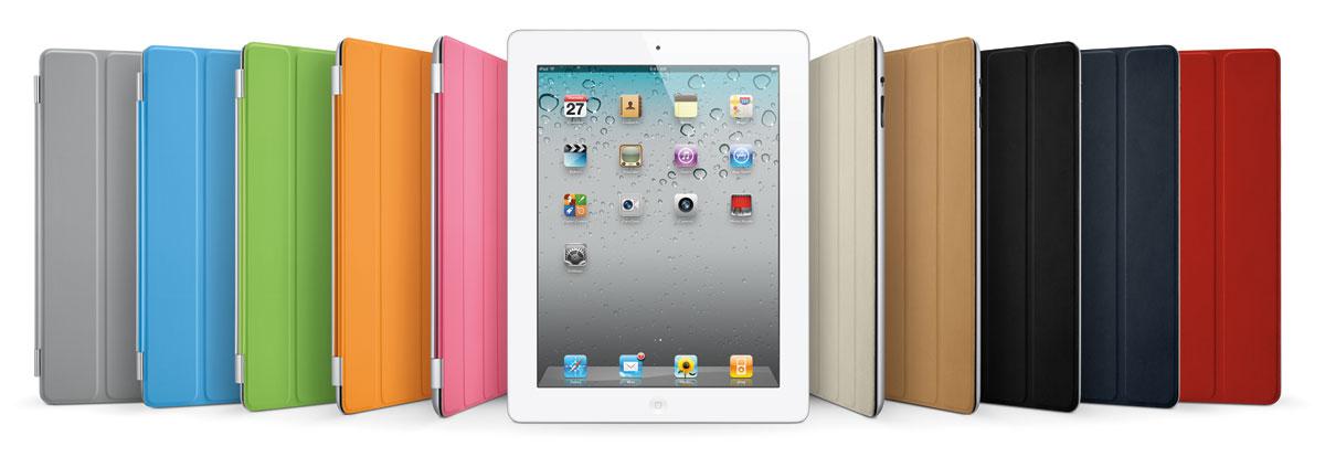 Apple iPad 2 en color blanco con fundas de colores