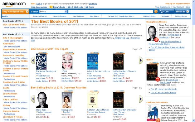 Los mejores e-Books de 2011 en Amazon