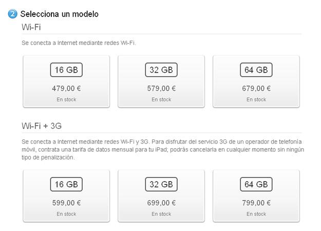 Captura web de Apple precios iPad 2