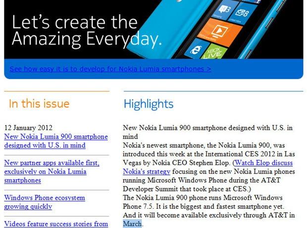 Newsletter para desarrolladores de Nokia