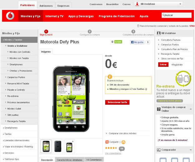Consigue gratis el Motorola Defy Plus con Vodafone