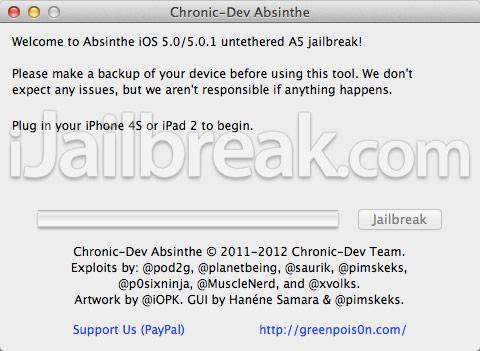 Ventana del proceso Jaiblreak Untethered para iPhone 4S