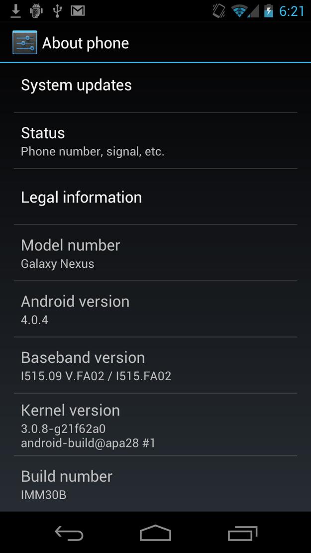 Actualización Android 4.0.4 para el Galaxy Nexus