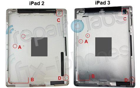 Imagen compartiva de las carcasas del iPad 2 e iPad 3