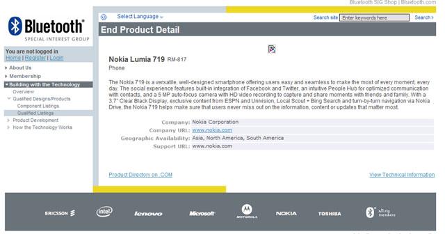 Especificaciones del Nokia Lumia 719