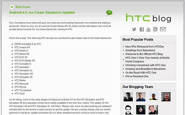 Listado de terminales HTC con ICS