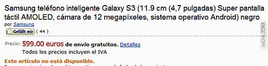Página de amazon donde se vende en Samsung Galaxy S3