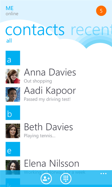 Captura Skype para Windows Phone