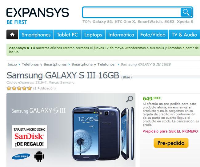 Precio en reserva del Samsung Galaxy S3