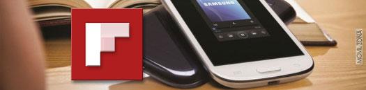 Logotipo de FlipBoard con Samsung Galaxy S3 al fondo