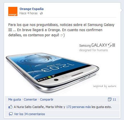 Samsung Galaxy S3 con Orange en Facebook