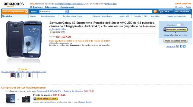 Samsung Galaxy S3 azul en Amazon