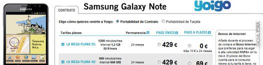 Samsung Galaxy Note tarifas con Yoigo