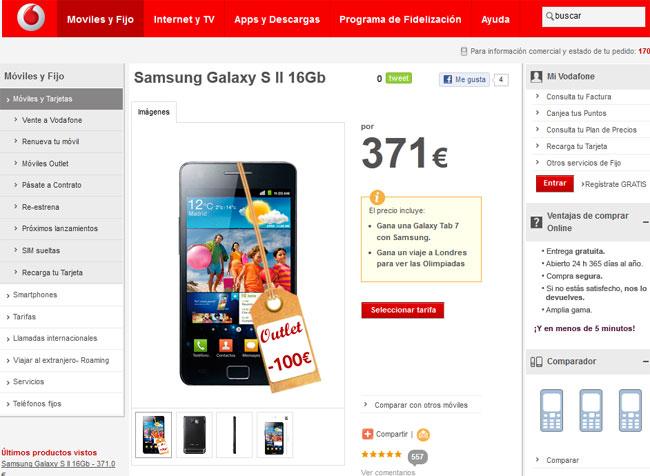 Galaxy S2 en el outlet de Vodafone por 371 euros