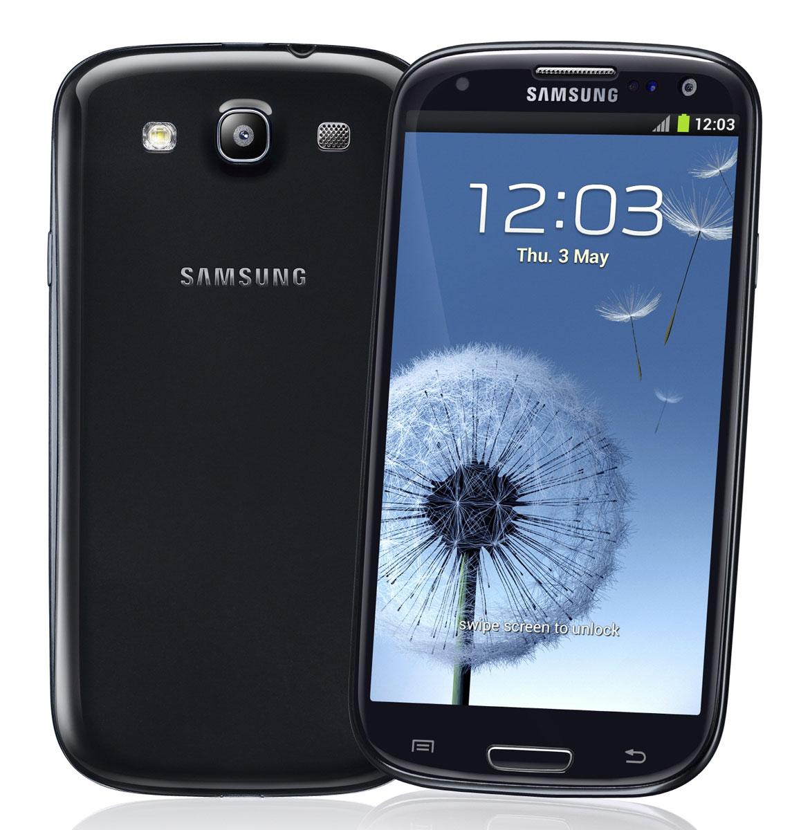 Samsung Galaxy S3 de color negro, vista frontal