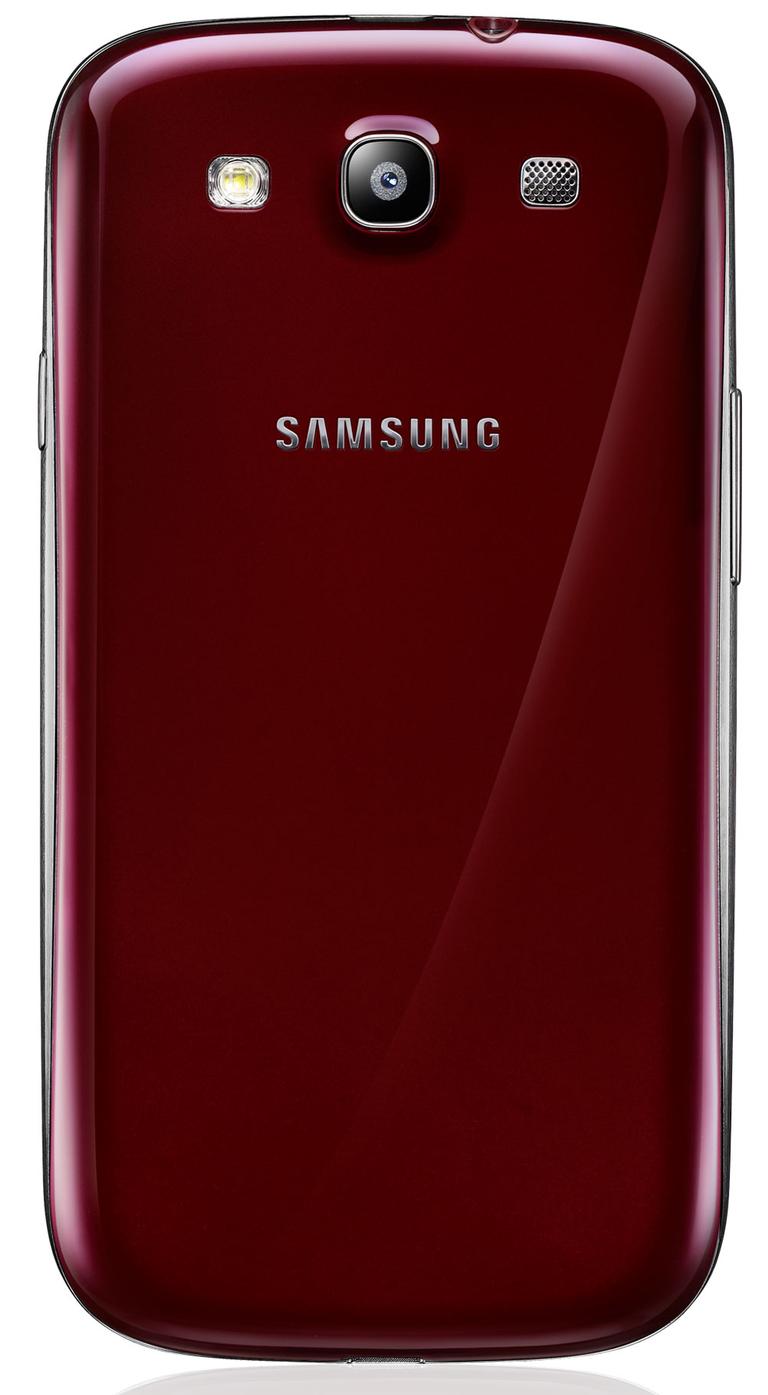 Samsung Galaxy S3 de color rojo, vista trasera