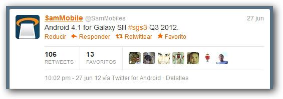 Comunicado OTA para Galaxy S3 en Twitter