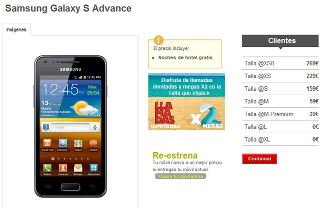 Tarifas y precios del Galaxy S Advance Vodafone