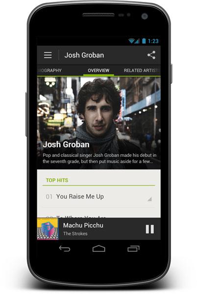 Spotify para Android en móvil