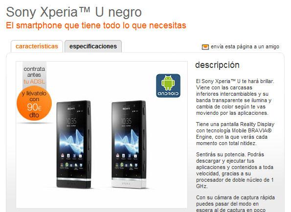 Sony Xperia U con Orange desde 0 euros