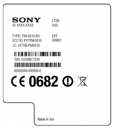 Etiqueta del Sony Xperia GX en la FCC