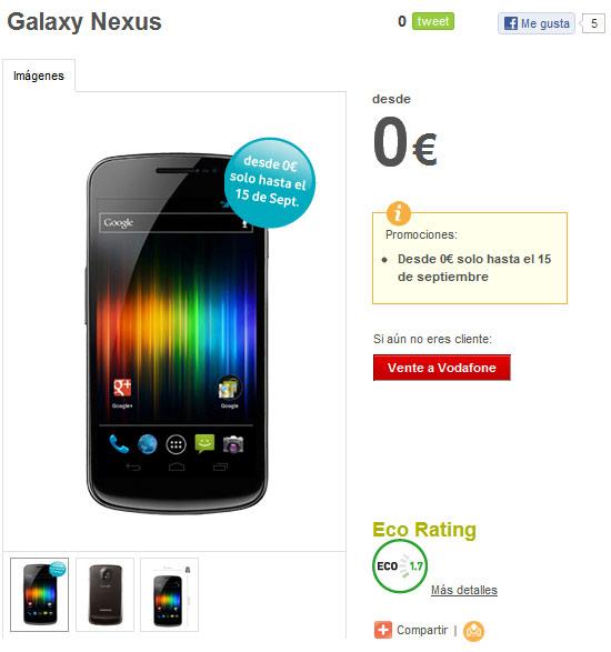 Plan de precios de Galaxy Nexus en Vodafone