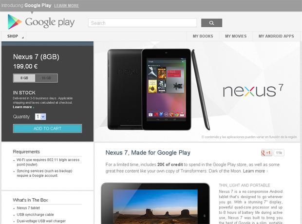 Nexus 7 de Google en la Play Store