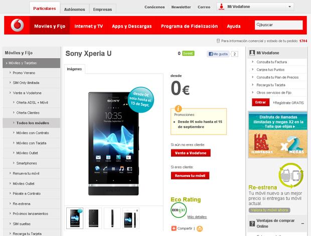 Sony Xperia U por 0 euros con Vodafone