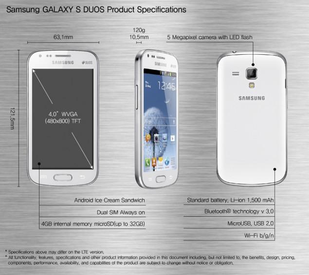 Características del Galaxy S Duos