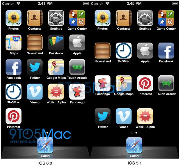 iPhone 5 pantalla de inicio con cinco filas