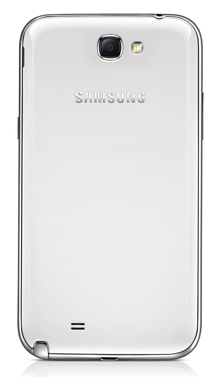 Samsung Galaxy Note 2 en color blanco, vista trasera