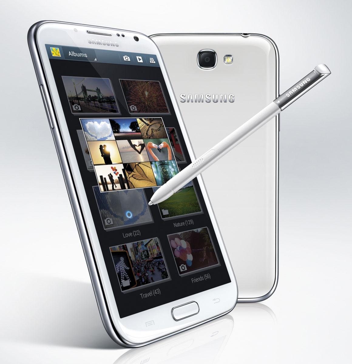 Samsung Galaxy Note 2 en color blanco con puntero táctil