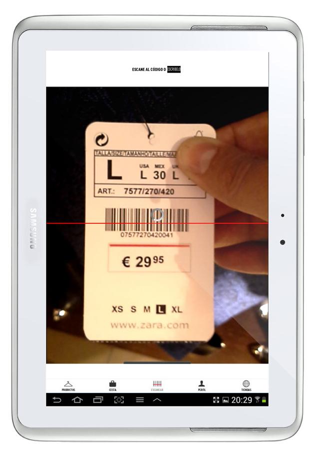 Código de barras en Galaxy Note con aplicación de Zara