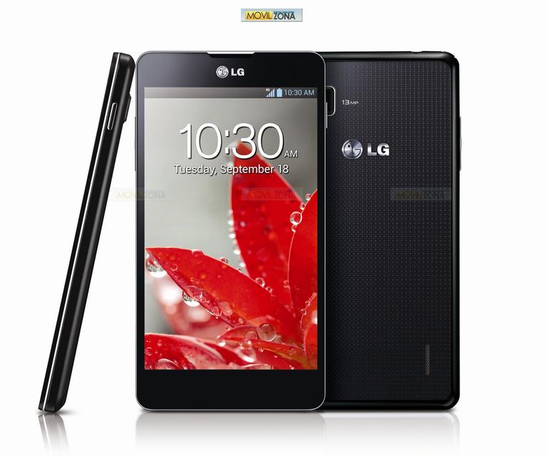 LG Optimius G de color negro con hoja roja en la pantalla