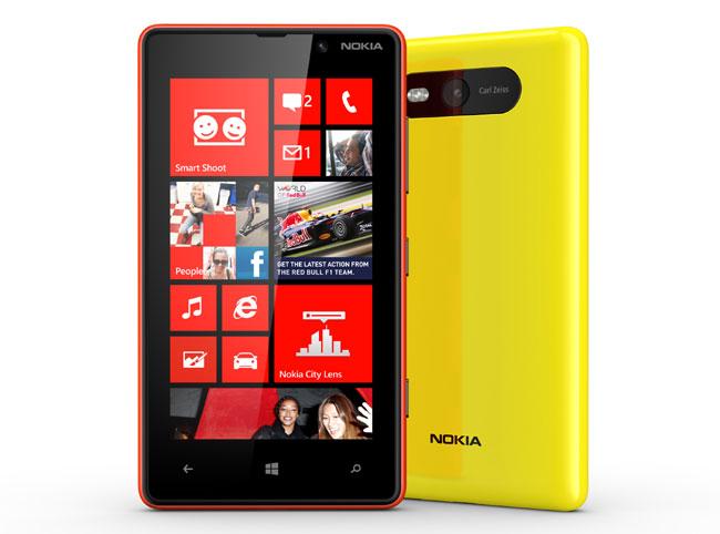 Nokia Lumia 820 de color rojo y amarillo