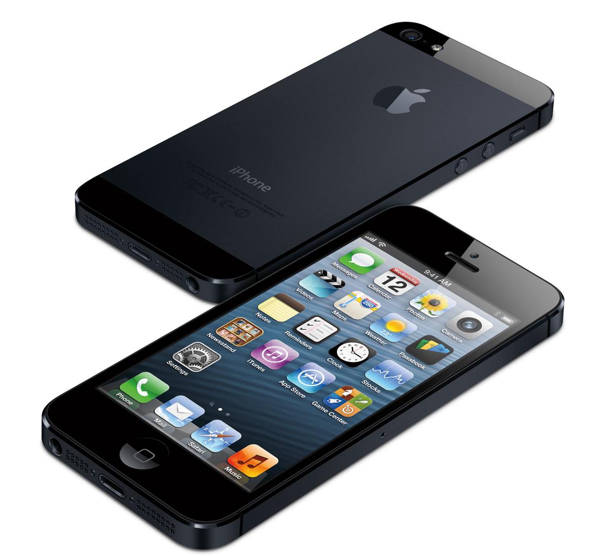 iPhone 5 en color negro, vista frontal y trasera