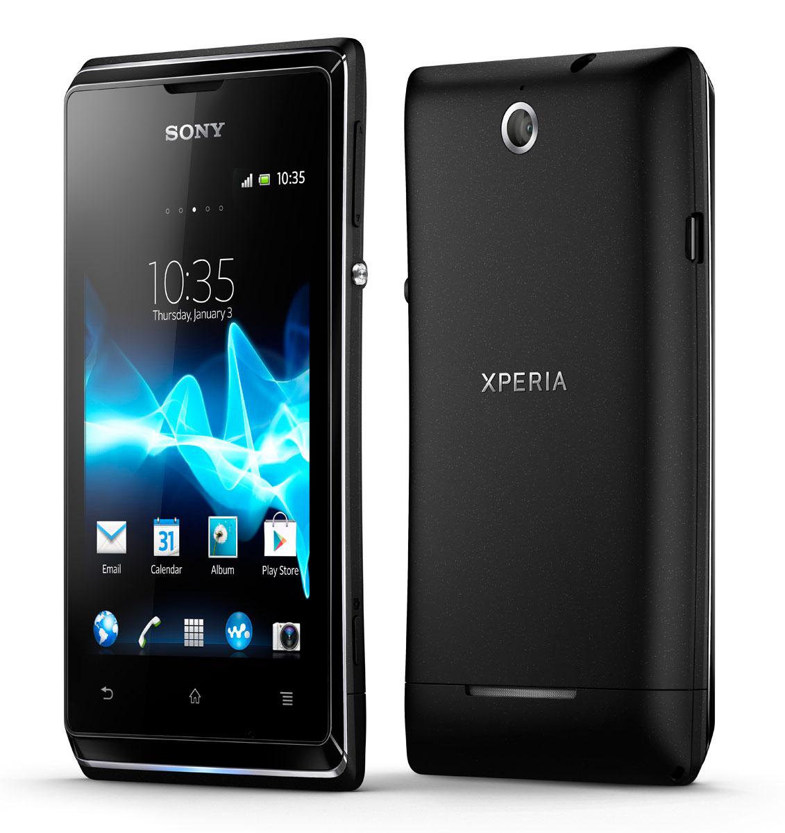 Sony Xperia E vista frontal y trasera en color negro