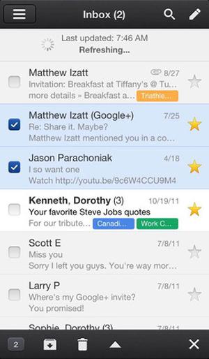 Gmail para iPhone 5, captura pantalla correos