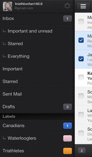 Gmail para iPhone 5, captura pantalla vista lateral