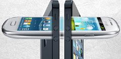 iPhone 5 de perfil con Samsung Galaxy S3 Mini horizontal