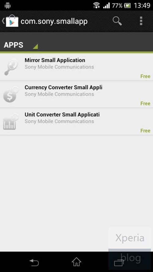 Actualización Sony Xperia T, Small Apps