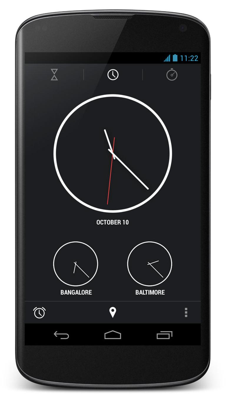 Nexus 4 con reloj analógico en pantalla