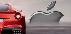 Ferrari F12 Berlinetta con logo de Apple al fondo