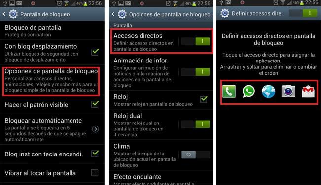 Configuración iconos en pantalla de bloqueo del Galaxy S3