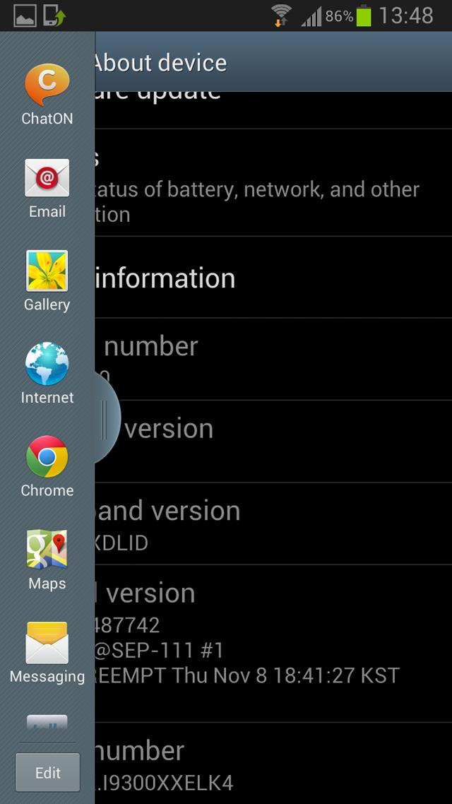 ROM de Android 4.1.2 en Samsung Galaxy S3, vista opciones