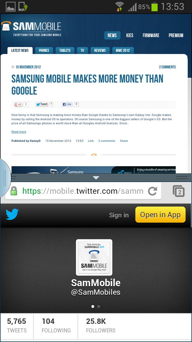 ROM de Android 4.1.2 en Samsung Galaxy S3, ejemplo multi-view