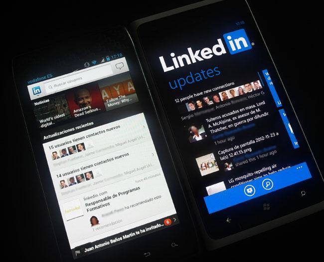 Pantalla de linkedin en Android y en Windows Phone