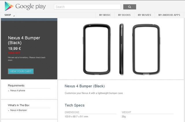 Bumper case para Nexus 4 en Google Play